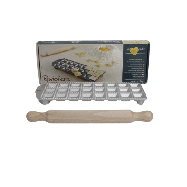 Eppicotispai – Ravioli Maker de aluminio con rodillo, 24 agujeros