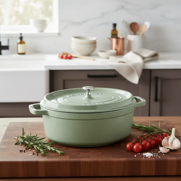 Olla Cocotte Ovalada Verde con Tapa,  Hierro Fundido - Imagen 4